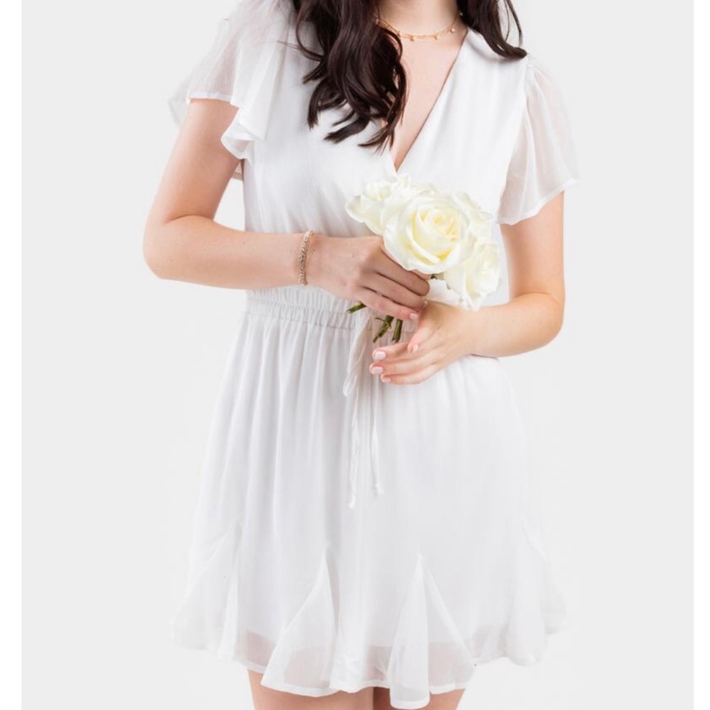 NWT Francesca’s White Clio Godet Surplice Dress